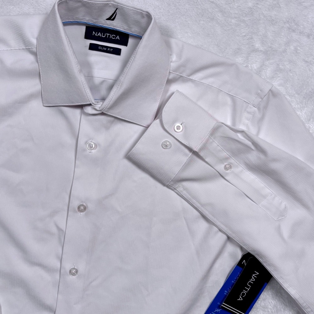 Nautica Performance Button Shirt Men S White Wick NO Wrinkle Stretch Dress $79